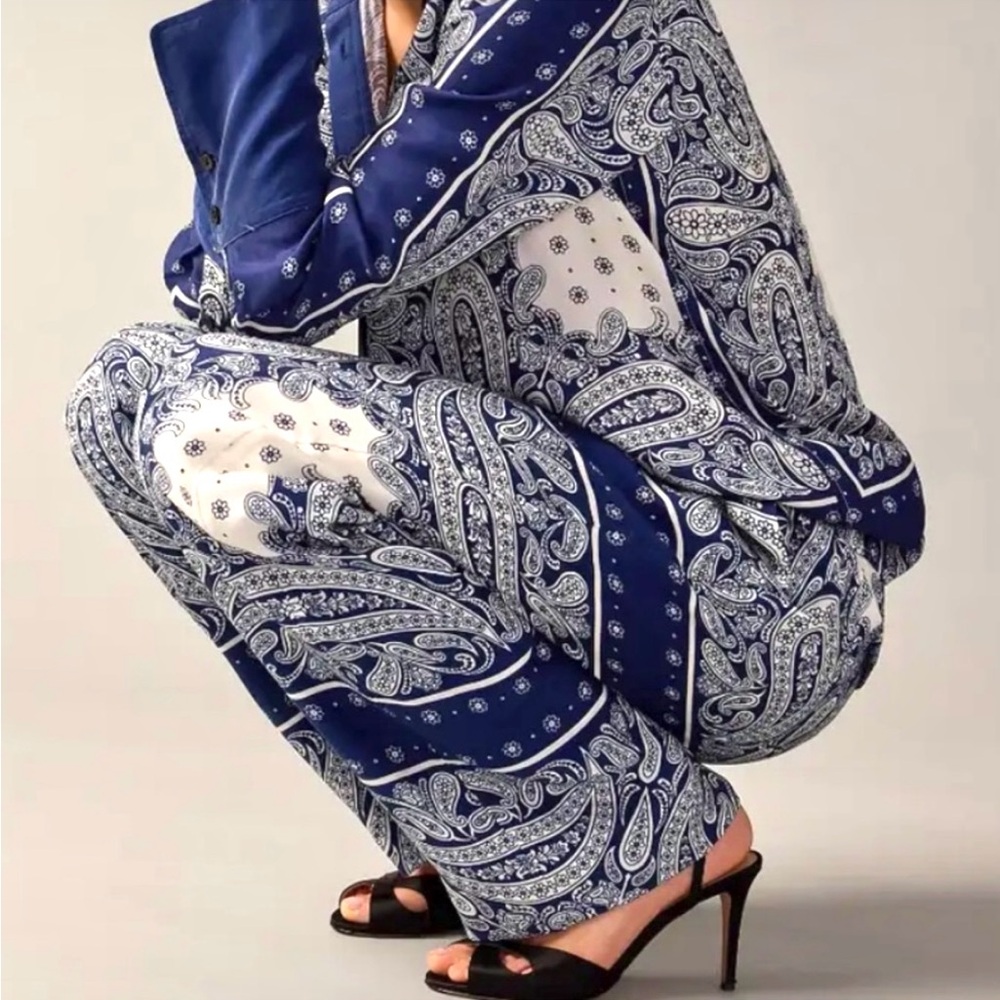 J. Crew Blue and White Paisley Straight-Leg Pants